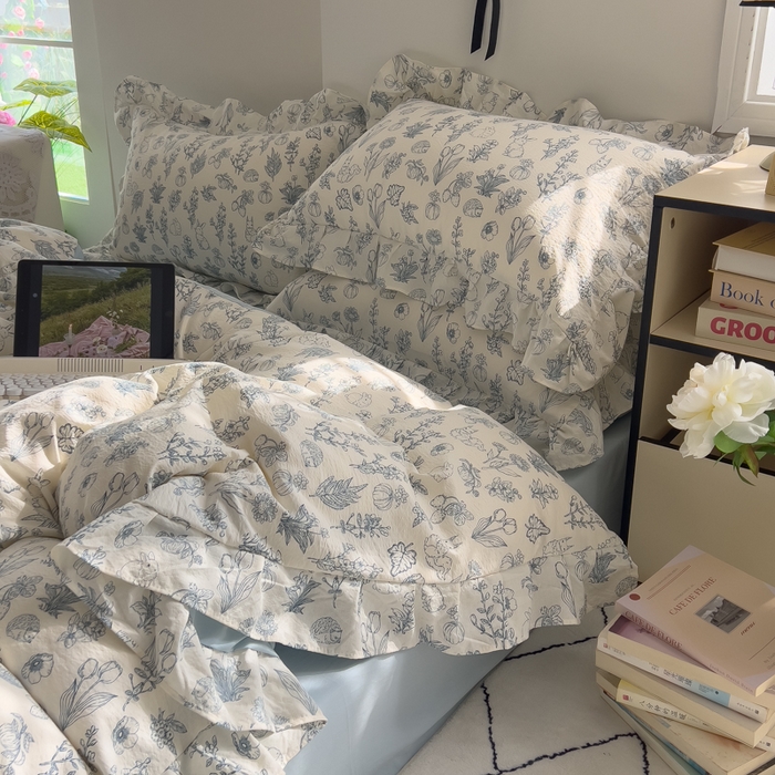 91家纺网 家纺一手货源 找家纺 希丞家居 2025新款云感提花双层纱花边四件套 魔法森林