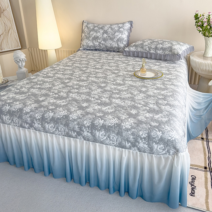 91家纺网 家纺一手货源 找家纺 冬然家纺 2025新款冰豆豆席子凉席床裙款 梦幻玫瑰-灰