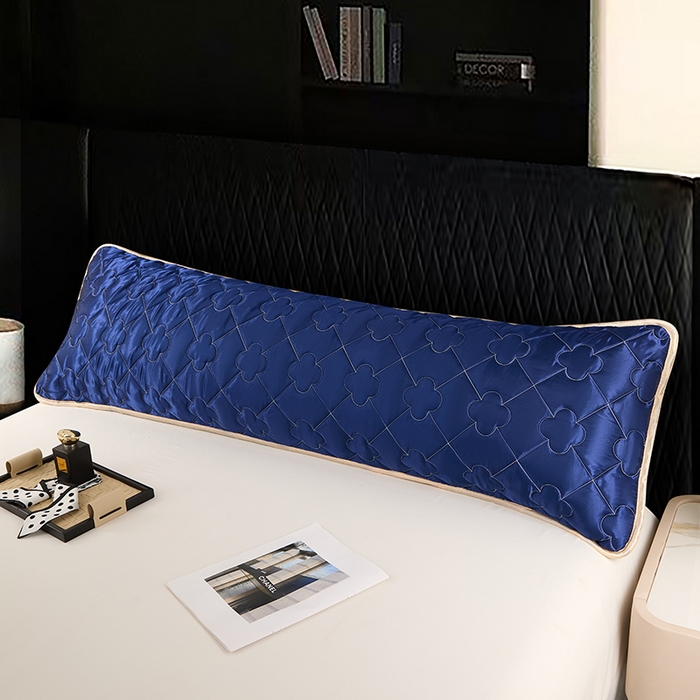 91家纺网 家纺一手货源 找家纺 梦舒羽 2025新款夏季冰丝凉感夹棉枕套双人情侣枕头套加长加厚枕芯套1.5m内胆套 夹棉加厚-深海蓝