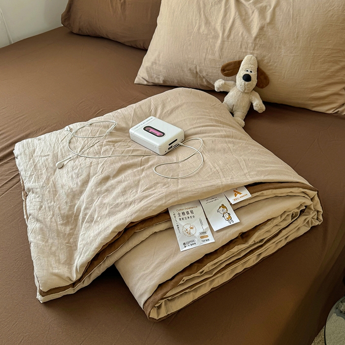 91家纺网 家纺一手货源 找家纺 耀达家居 2025新款水洗棉双拼夏被四件套 奶茶➕咖啡