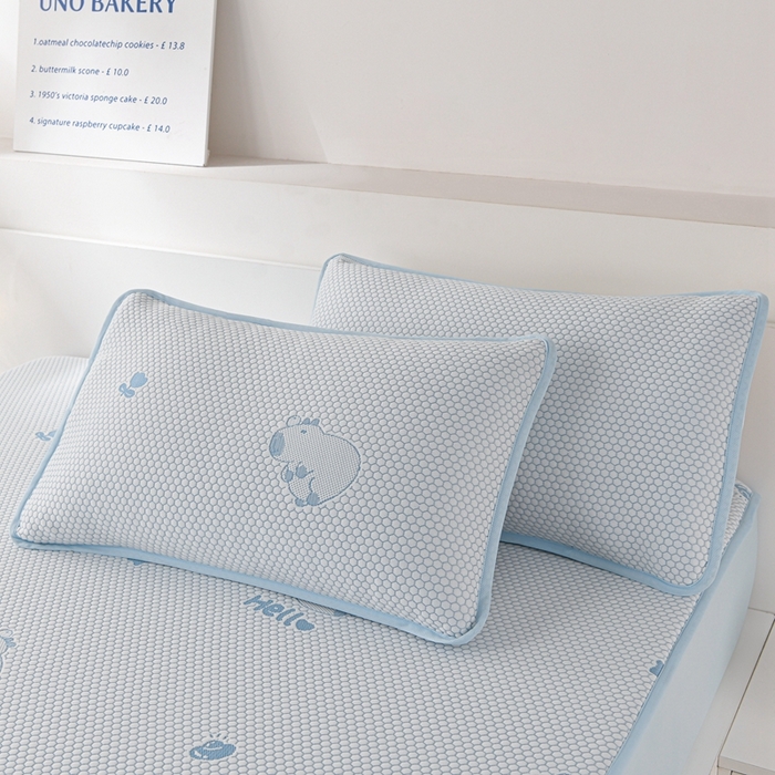 91家纺网 家纺一手货源 找家纺 梦之星 2025新款凉豆豆凉席三件套 卡比巴拉床笠款-蓝