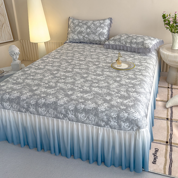 91家纺网 家纺一手货源 找家纺 冬然家纺 2025新款冰豆豆席子凉席床裙款 梦幻玫瑰-灰