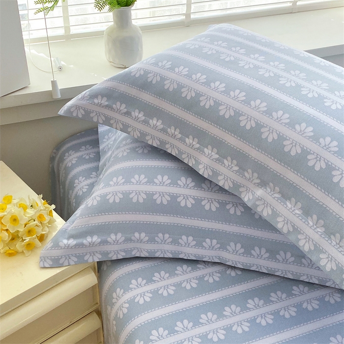 91家纺网 家纺一手货源 找家纺 凯磊2025新款老粗布印花单品枕套枕套单件 甜纹悠居-蓝