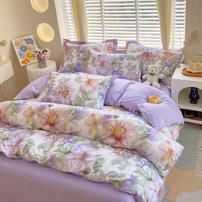 91家纺网 家纺一手货源 找家纺 星期三  2025年4月新款铂金全棉纯棉13372四件套 加微信有会员价 花的旅途