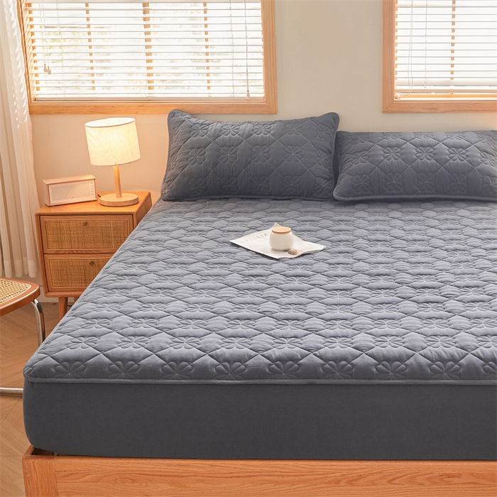 91家纺网 家纺一手货源 找家纺 3C 2025新款A类全棉四叶草防水隔脏床笠 防水 浅语-星空灰