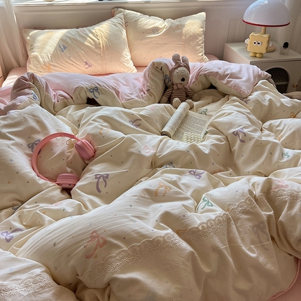 91家纺网 家纺一手货源 找家纺 （总）韩都家居  2025春夏新款蕾丝花边云感双层纱四件套