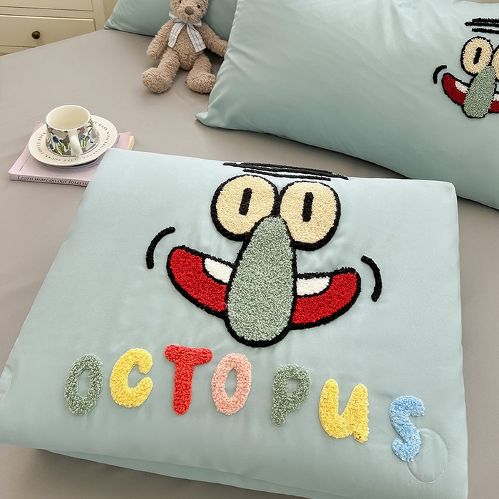 91家纺网 家纺一手货源 找家纺 眠帛家居 2025新款A类水洗皱皱纱毛巾绣夏被四件套 章鱼哥