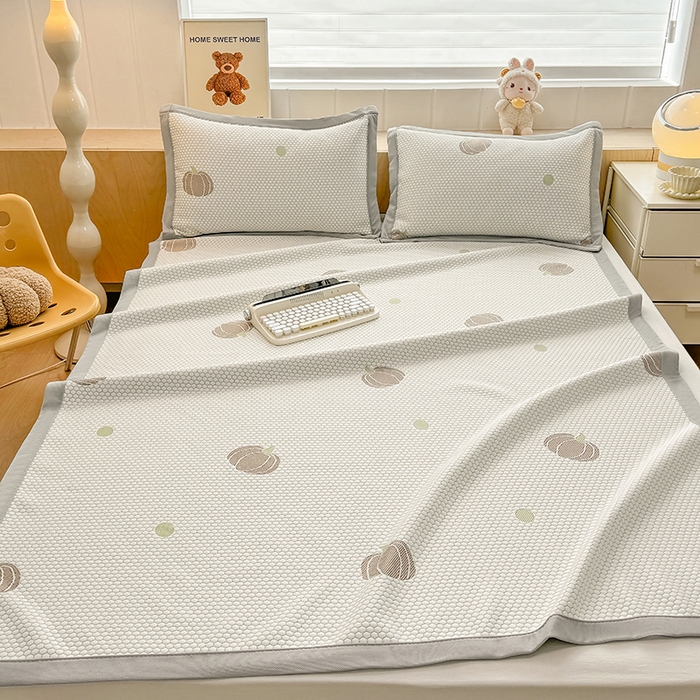 91家纺网 家纺一手货源 找家纺 绣女坊 2025新款冰豆豆提花凉席三件套 南瓜