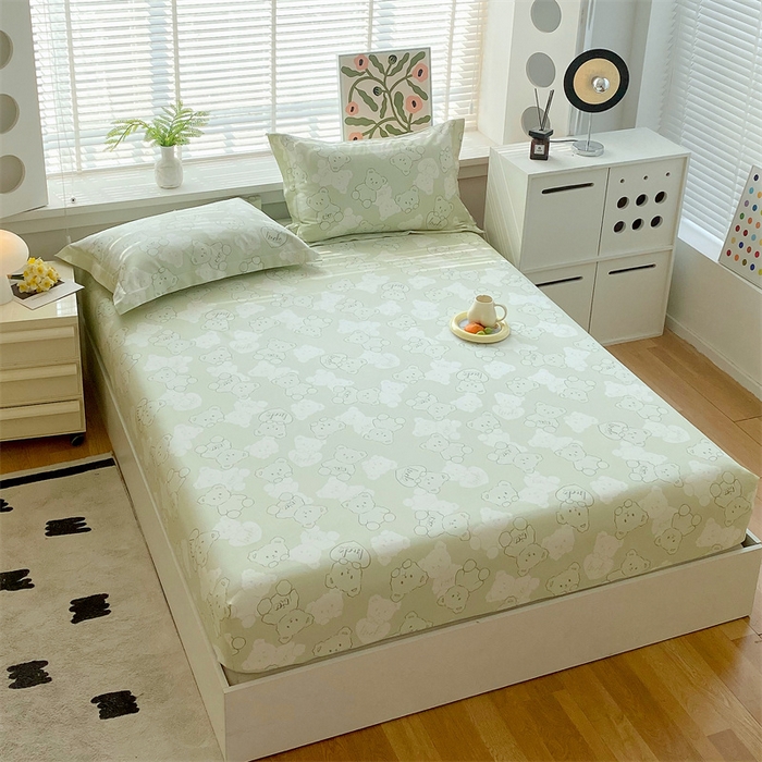 91家纺网 家纺一手货源 找家纺 凯磊2025新款老粗布印花单品床笠床笠单件 萌熊悠眠