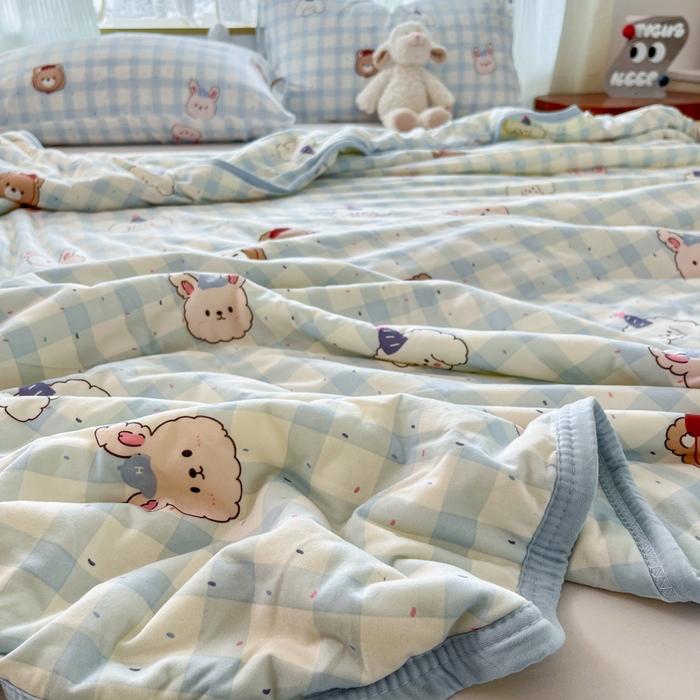 91家纺网 家纺一手货源 找家纺 葡萄家 2025新款A类母婴级大豆纤维牛奶丝针织棉夏凉被（提供买家秀）格子小熊