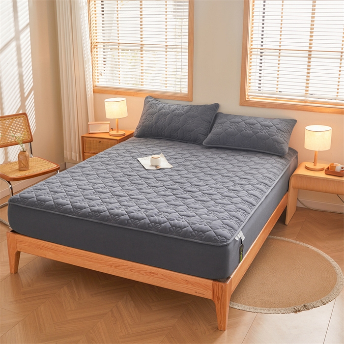 91家纺网 家纺一手货源 找家纺 3C 2025新款A类全棉四叶草防水隔脏床笠 防水 浅语-星空灰