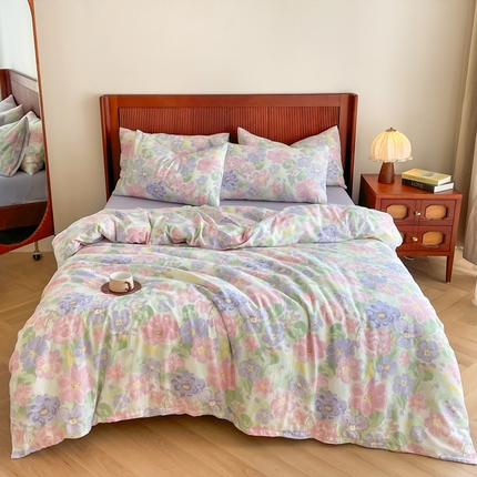 91家纺网 家纺一手货源 找家纺 （总）仟网汇 2025新款有氧全棉双层纱四件套