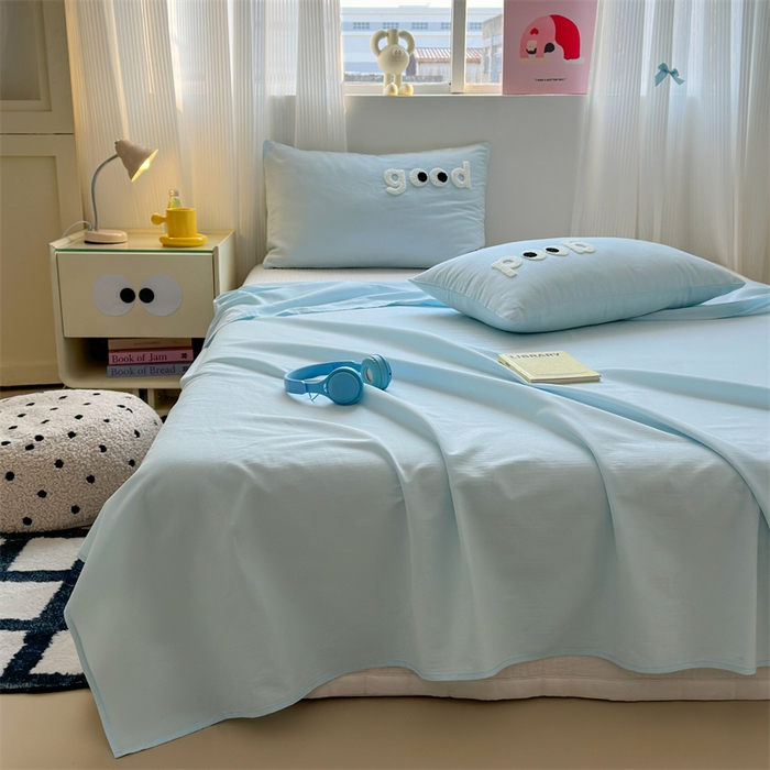 91家纺网 家纺一手货源 找家纺 丽涵家纺 2025新款全棉大雁纹单品床单床单三件套 good晴空蓝