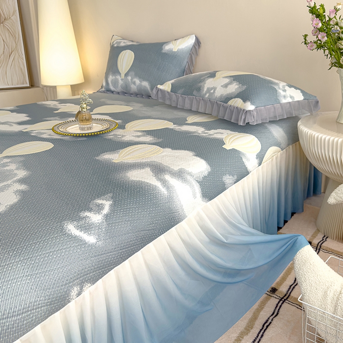 91家纺网 家纺一手货源 找家纺 冬然家纺 2025新款冰豆豆席子凉席床裙款 梦幻气球-灰