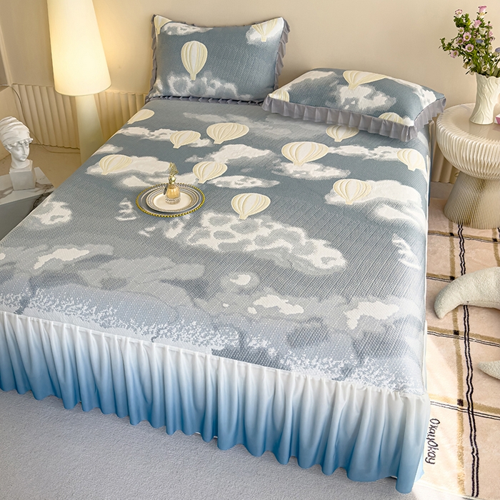 91家纺网 家纺一手货源 找家纺 冬然家纺 2025新款冰豆豆席子凉席床裙款 梦幻气球-灰