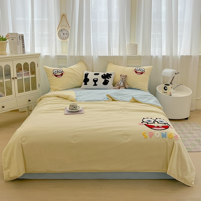 91家纺网 家纺一手货源 找家纺 眠帛家居 2025新款A类水洗皱皱纱毛巾绣夏被四件套 绵小宝