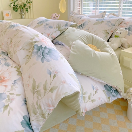 星期三  2025年4月新款铂金全棉纯棉13372四件套 加微信有会员价 花几度-绿