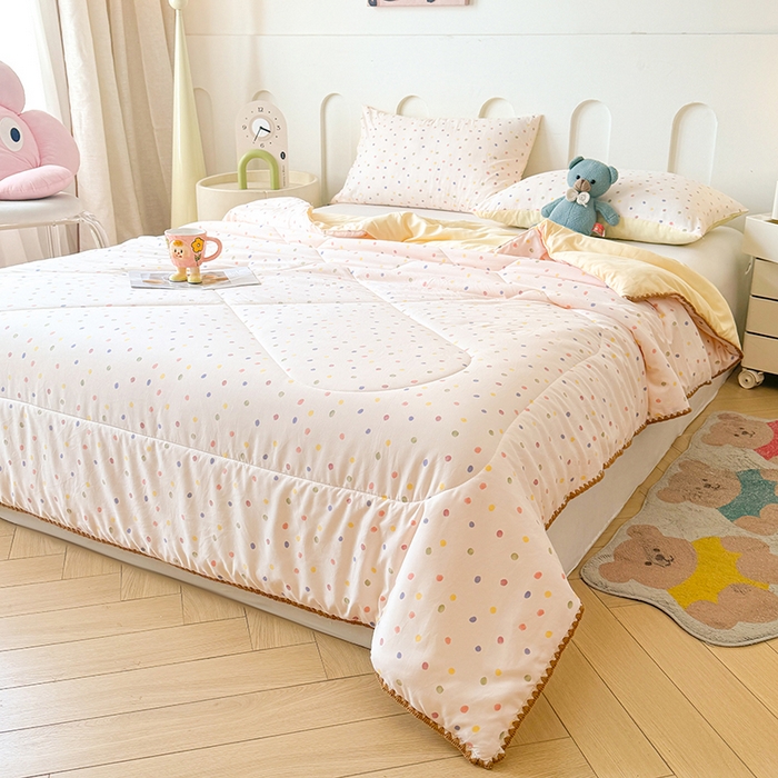 91家纺网 家纺一手货源 找家纺 熙宴家纺 2025新款A类水洗双层纱100%新疆棉花印花夏被空调被夏凉被 五彩波点