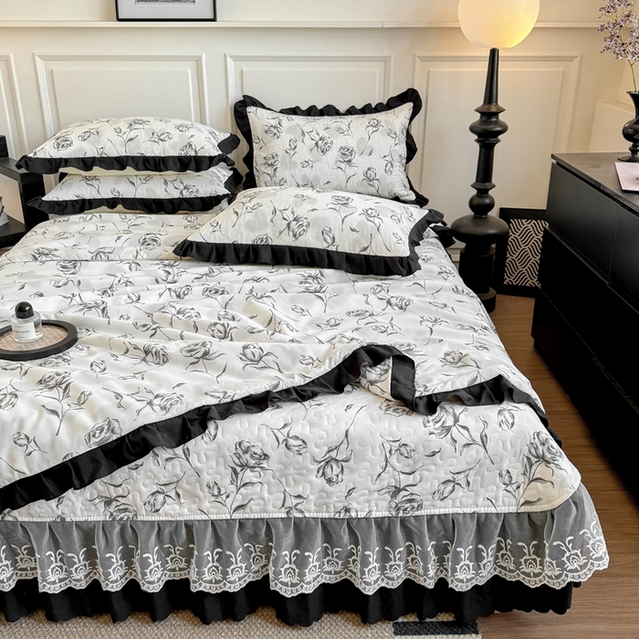 91家纺网 家纺一手货源 找家纺 绣女坊 2025新款夏被款床盖四件套 玫瑰