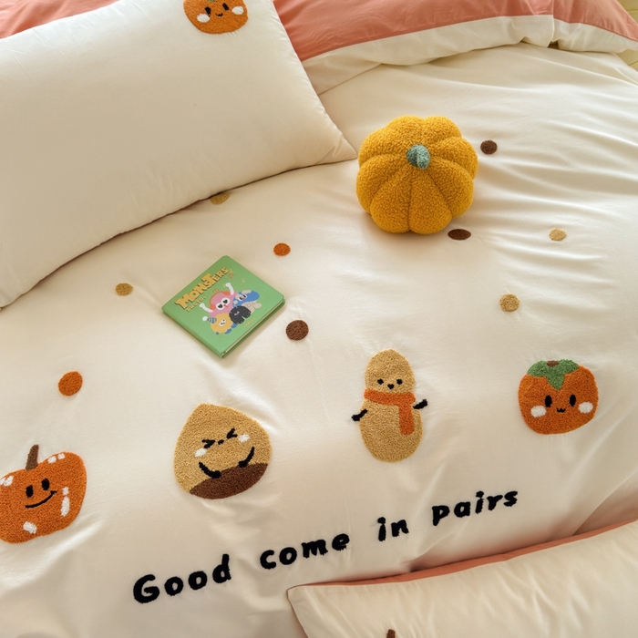 91家纺网 家纺一手货源 找家纺 如意朵2025新款全棉毛巾绣四件套 柿柿如意