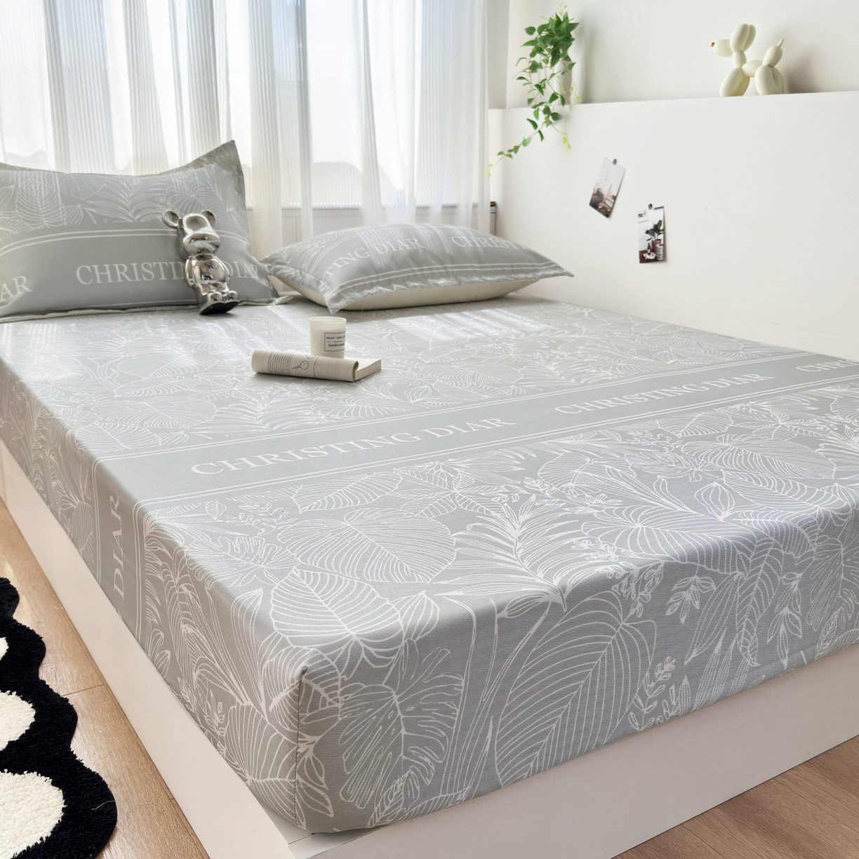 91家纺网 家纺一手货源 找家纺 乐居家纺 2025新款亲肤舒适活性印染水洗冰丝床笠 芳菲-灰