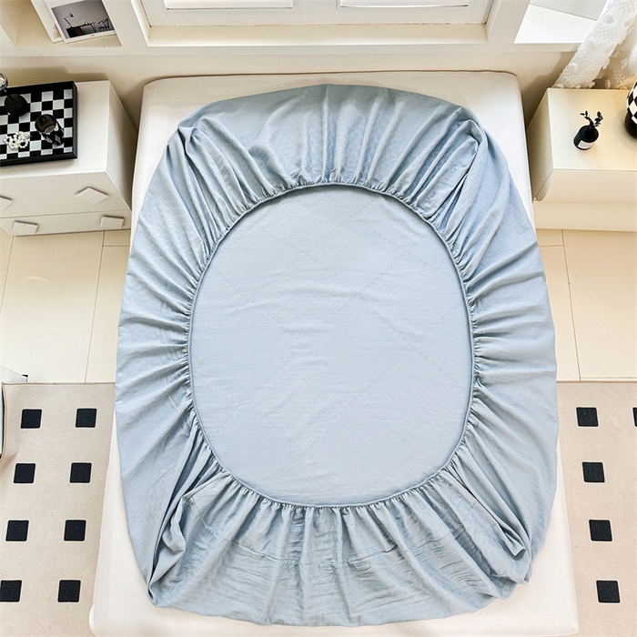 91家纺网 家纺一手货源 找家纺 曼町家居 2025新款全棉华夫格床笠 云水蓝