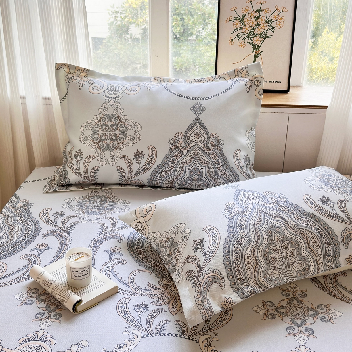 91家纺网 家纺一手货源 找家纺 乐居家纺 2025新款亲肤舒适活性印染水洗冰丝床笠 古色古香