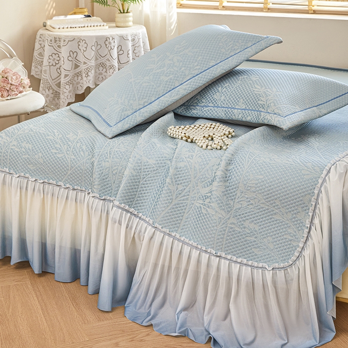 91家纺网 家纺一手货源 找家纺 桂雅居 2025春夏新款高分子凉席三件套床裙款 天空蓝