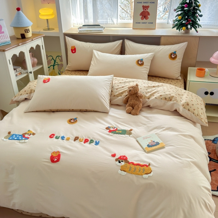 91家纺网 家纺一手货源 找家纺 如意朵2025新款全棉毛巾绣四件套 小伙伴