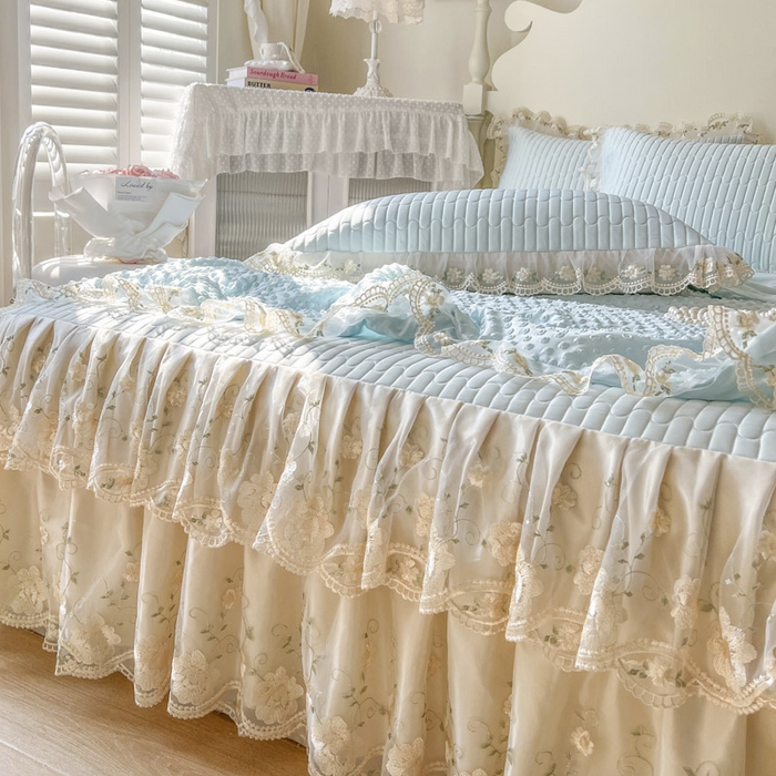 91家纺网 家纺一手货源 找家纺 恋尚 2025新款乳胶凉感床笠裙-甜朵【控价170起】 甜朵-清新蓝