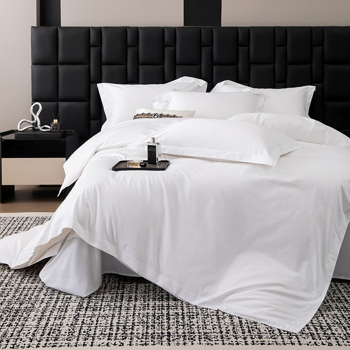 91家纺网 家纺一手货源 找家纺 优必恩 2025新款高支高密民宿酒店织带款四件套套件 白色