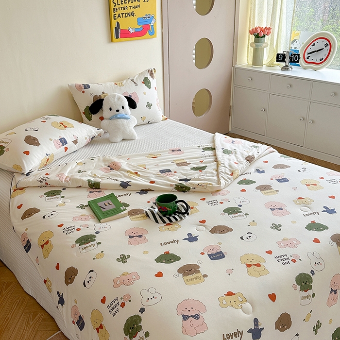 91家纺网 家纺一手货源 找家纺 麦伦家居 2025新款云柔针织棉大豆夏凉被 宠物小狗