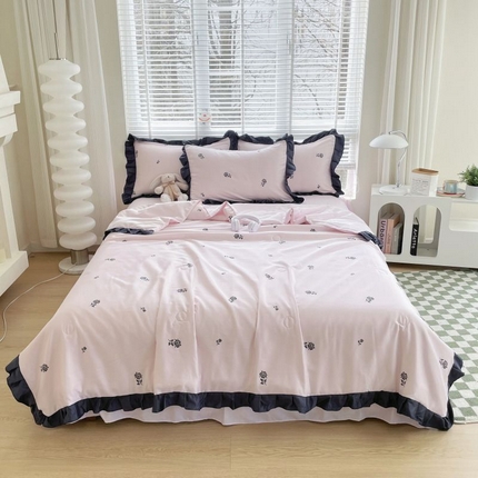 绣女坊  2025新款水洗天丝夏被四件套 粉色玫瑰