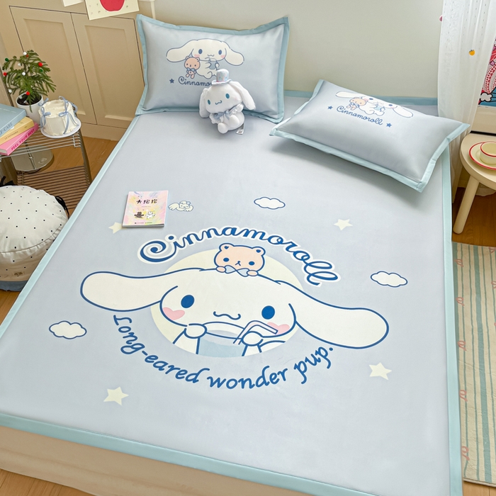 91家纺网 家纺一手货源 找家纺 （总）桃子家居 2025新款A类三丽鸥授权数码印花中分子1200D凉感冰丝宽边凉感软席席子