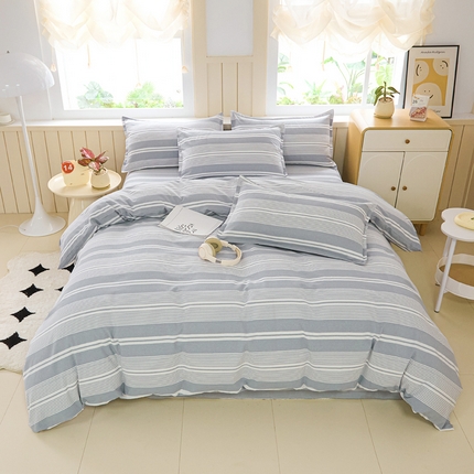 金泰莱 2025新款色织老粗布四件套全棉四件套纯棉四件套 浅陌