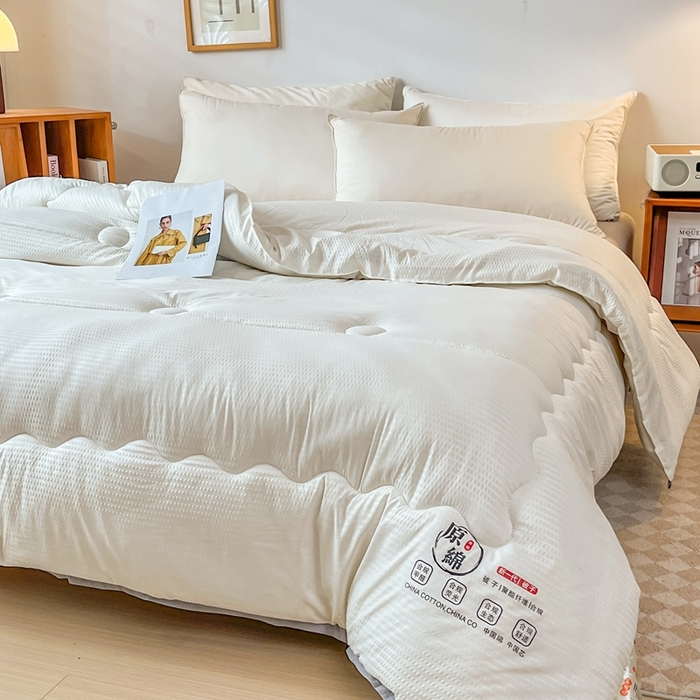 91家纺网 家纺一手货源 找家纺 百花王2025新款泡泡棉纯色简约升级款大豆被子被芯 原棉大豆被泡泡升级款 -奶白色