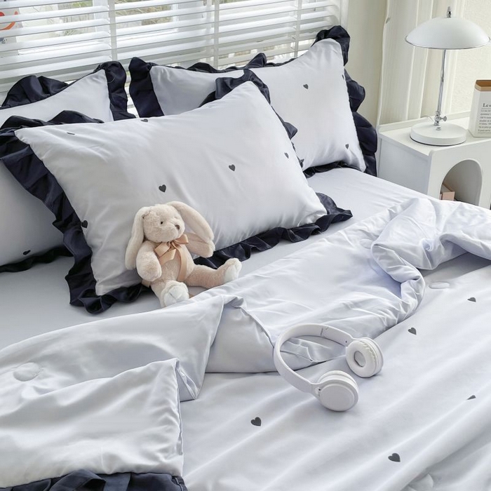 91家纺网 家纺一手货源 找家纺 绣女坊  2025新款水洗天丝夏被四件套 蓝色爱心