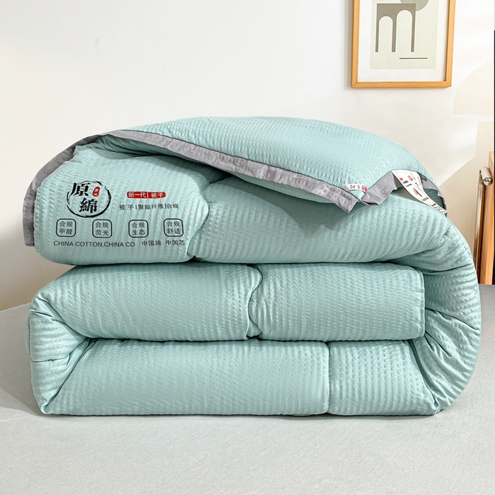 91家纺网 家纺一手货源 找家纺 百花王2025新款泡泡棉纯色简约升级款大豆被子被芯 原棉大豆被泡泡升级款 -墨绿色