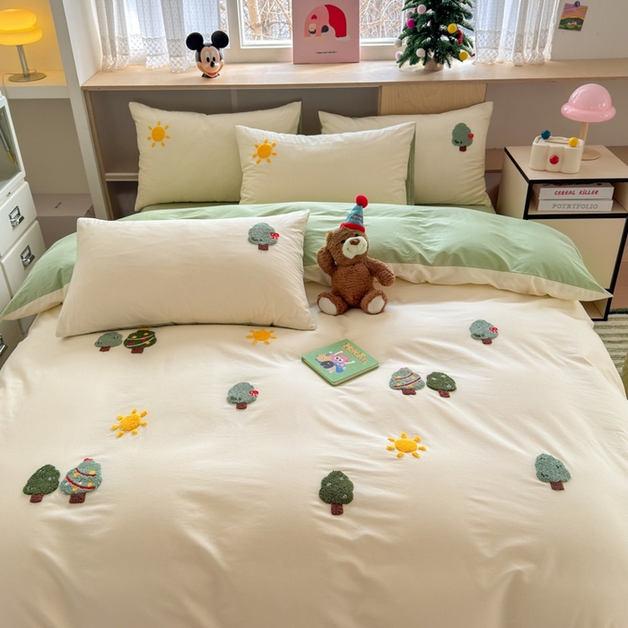 91家纺网 家纺一手货源 找家纺 如意朵2025新款全棉毛巾绣四件套 美好时光