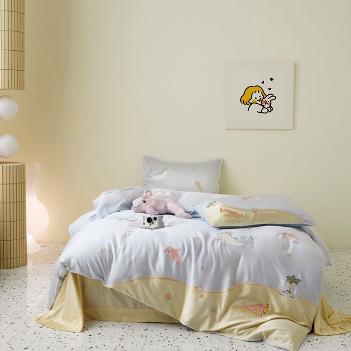 91家纺网 家纺一手货源 找家纺 （总）爱缦 2025新款海边假日系列60支莱赛尔四件套风格二