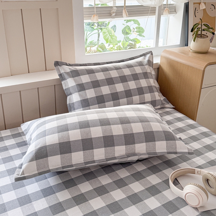 91家纺网 家纺一手货源 找家纺 金泰莱 2025新款色织老粗布四件套全棉四件套纯棉四件套 棋盘