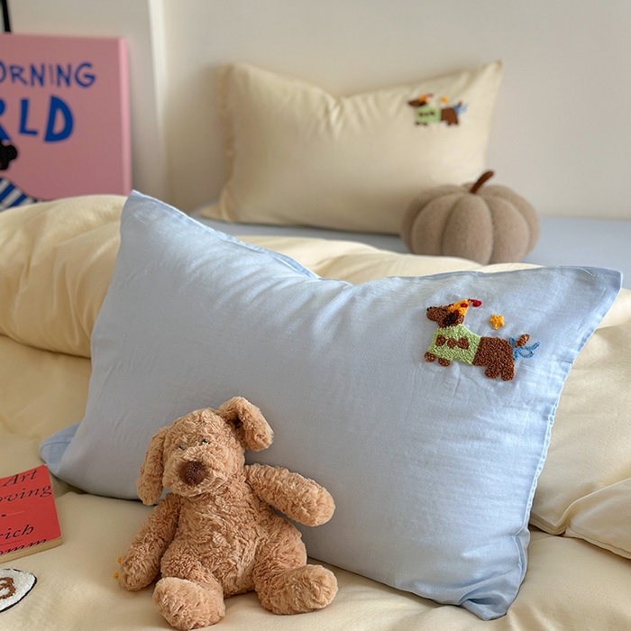 91家纺网 家纺一手货源 找家纺 TT.one 塔塔家居 2025新款全棉双层纱毛巾绣萌宠系列四件套 狗狗日记