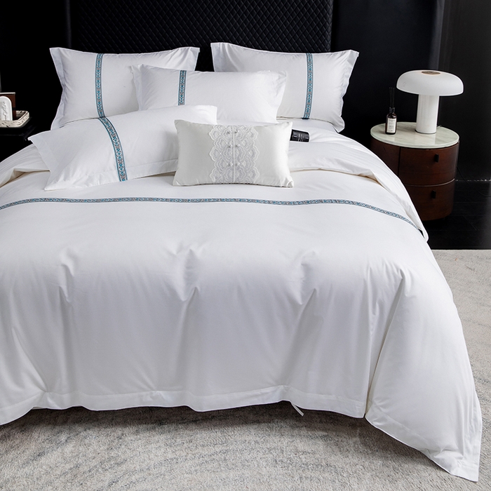 91家纺网 家纺一手货源 找家纺 优必恩 2025新款高支高密民宿酒店织带款四件套套件 青春