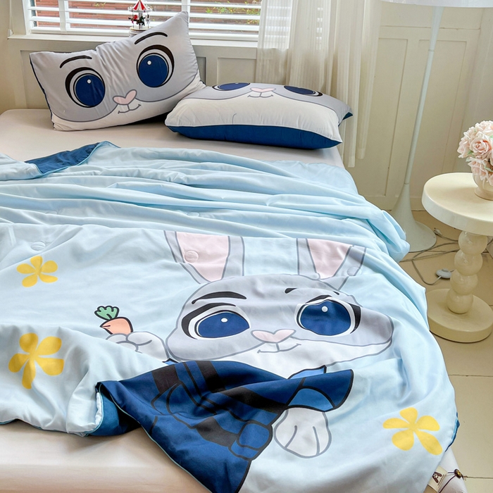 91家纺网 家纺一手货源 找家纺 海岛哥哥 2025新款水洗棉大版卡通夏被 萌萌兔子