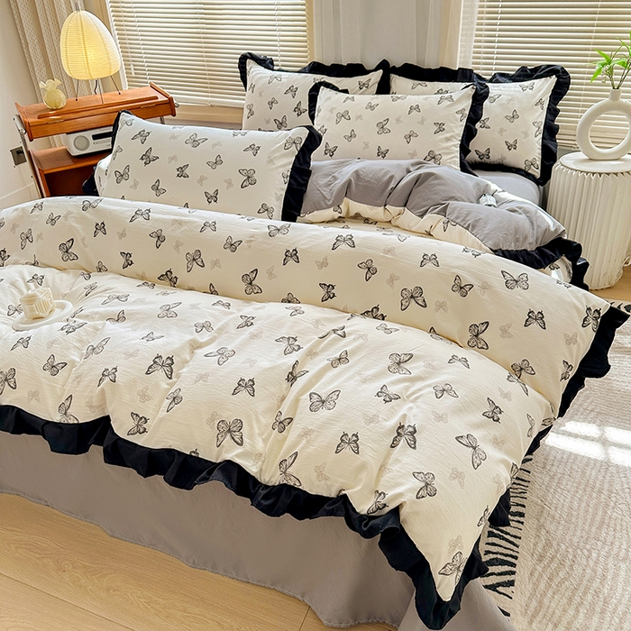 91家纺网 家纺一手货源 找家纺 佳一家纺 2025新款亲肤水洗棉四件套系列 蝶舞