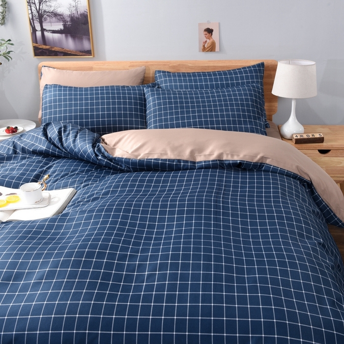 91家纺网 家纺一手货源 找家纺 百花王2025新款斜纹天丝莫代尔四件套 蓝格