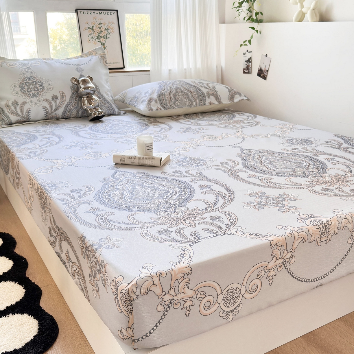 91家纺网 家纺一手货源 找家纺 乐居家纺 2025新款亲肤舒适活性印染水洗冰丝床笠 古色古香