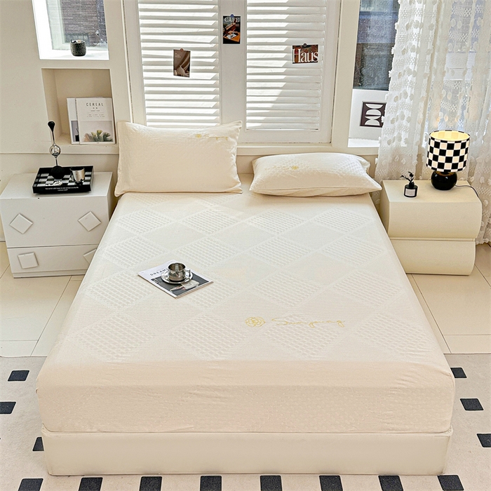 91家纺网 家纺一手货源 找家纺 曼町家居 2025新款全棉华夫格床笠 珍珠白