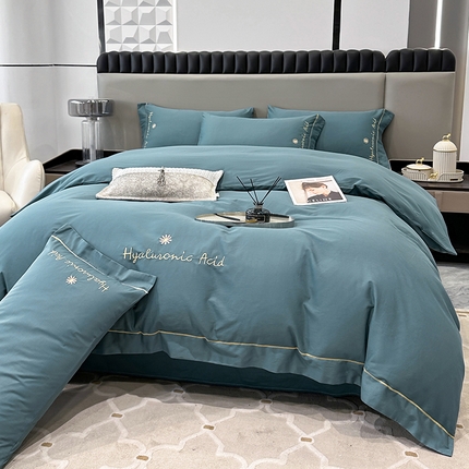 91家纺网 家纺一手货源 找家纺 （总）宇彬家纺 2025直播新款13374全棉纯棉母婴级压线一字绣纯色刺绣四件套全棉纯棉贡缎新疆长绒字母款铂金系列