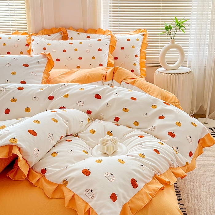 91家纺网 家纺一手货源 找家纺 佳一家纺 2025新款亲肤水洗棉四件套系列 小南瓜